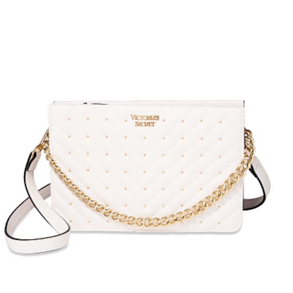 Studded V-Quilt Crossbody-White